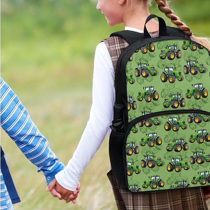 Cartoon Farm Tractor Kids Backpack 4 Pcs Cute Tractor Backpack Set with Lunch Box Pencil Bag Bottle Carrier Bag Sling Bags for Boy Girl Middle School Primary Student Bookbag Casual Daypack - Image 3