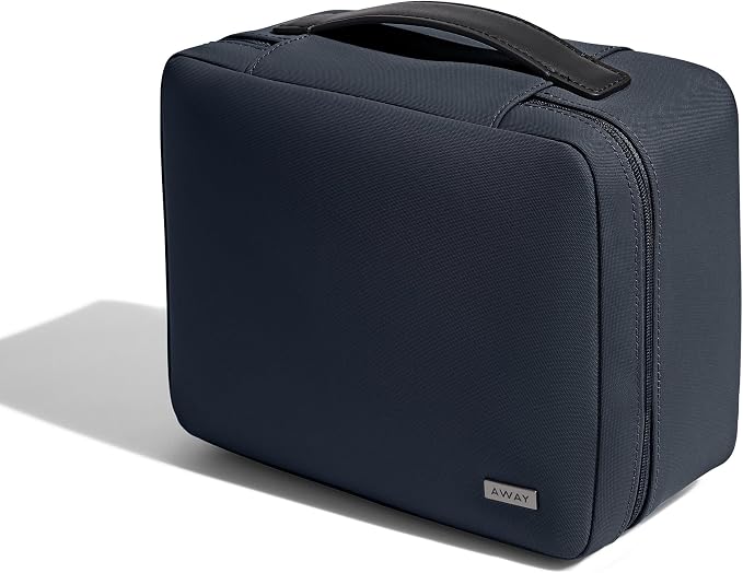 Away The Cosmetics Bag - Water-Repellent Cosmetic Travel Bag with Detachable Brush Organizer, Spill-Proof Bottom Compartment, Transparent Pockets - Navy Blue - Image 2