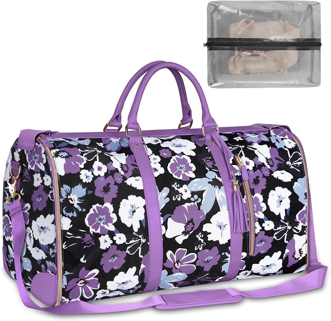 Carry On Garment Bag for Women, Convertible Garment Bag for Travel with Shoe Pouch, Water Resistant Travel Duffel Bag, 2 in 1 Hanging Suitcase Suit Travel Bags Weekender Bag, Floral by YTONET