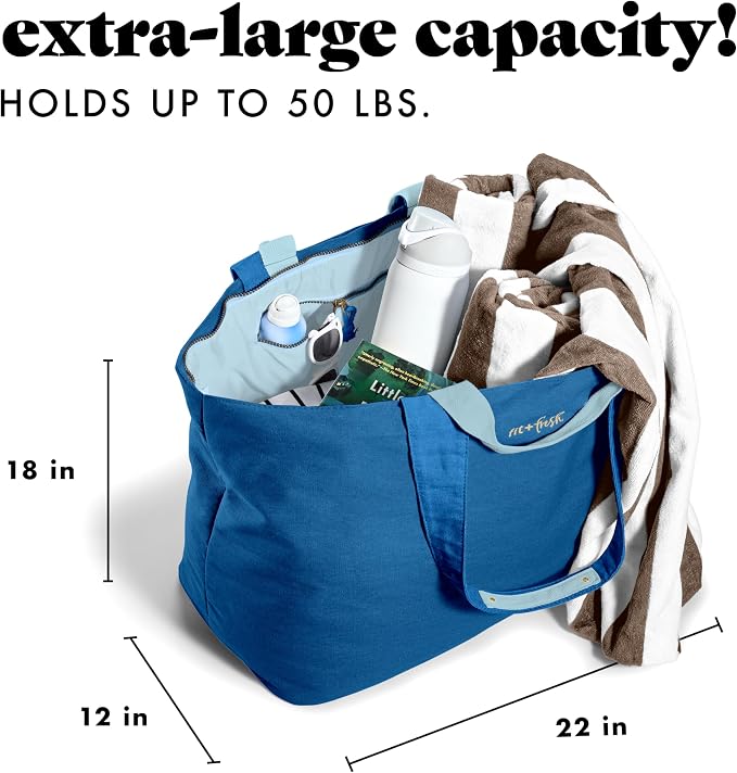 Fit & Fresh XL Beach Tote Bag for Women – XL Travel Tote with Zipper & Pockets, Oversized Canvas Pool Bag, Weekender Carry-On - Image 3