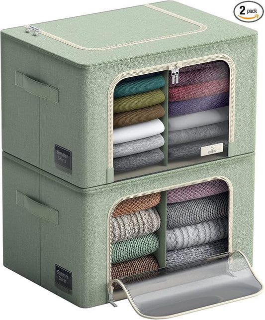 Sorbus Storage Bins with Divided Interior - Large Stackable & Foldable Organizer Containers with Metal Frame, Oxford Fabric, Large Window & Carry Handles - Organization for Bedroom, Linens & Clothes by Sorbus