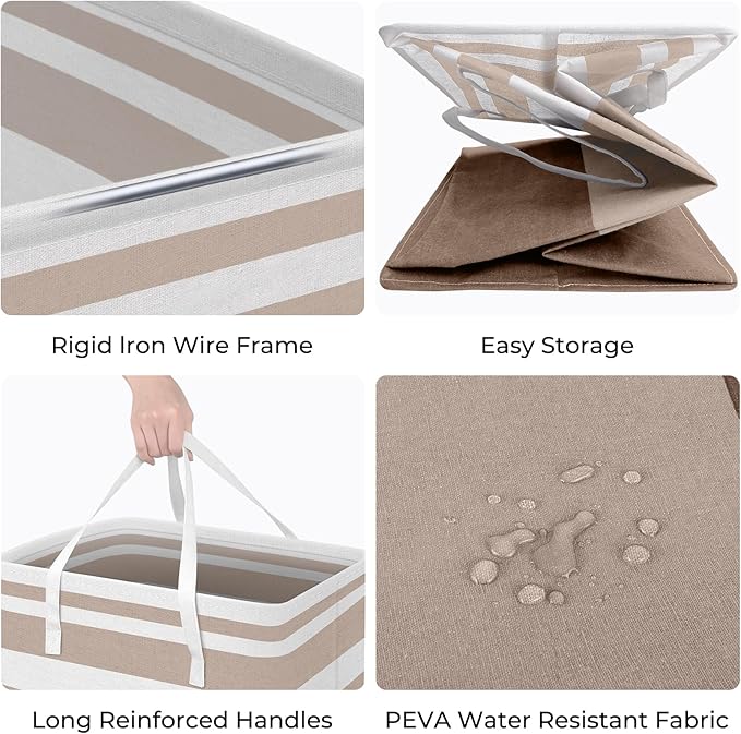 HomeHacks 2-Pack Large Laundry Basket, Waterproof, Freestanding Laundry Hamper, Collapsible Tall Clothes Hamper with Extended Handles for Clothes Toys in the Dorm and Family (Brown, 88L)