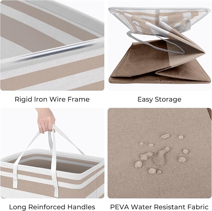 HomeHacks 2-Pack Large Laundry Basket, Waterproof, Freestanding Laundry Hamper, Collapsible Tall Clothes Hamper with Extended Handles for Clothes Toys in the Dorm and Family (Brown, 75L) - Image 2
