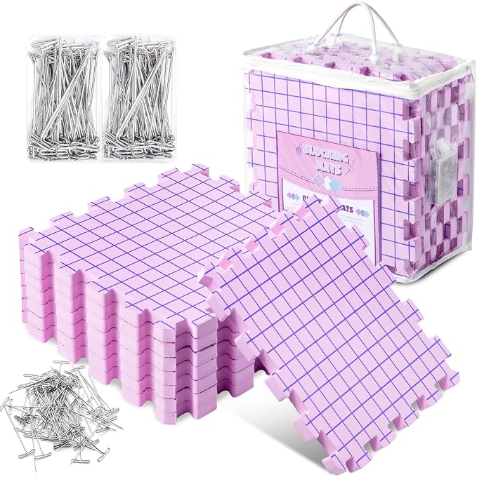 Opstin Knitting Blocking Mats and Pins, Interlocking Blocking Boards for Crochet Projects 0.75'' Extra Thick Blocking Mats with 150 T-Pins and Storage Bag by Opstin