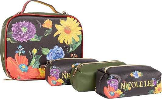 Nicole Lee Travel Handbag Crossbody Set with 3 Fashion Print Makeup Pouches, Women's Cosmetic Toiletry Organizer (Be My Valentine) by NicoleLee