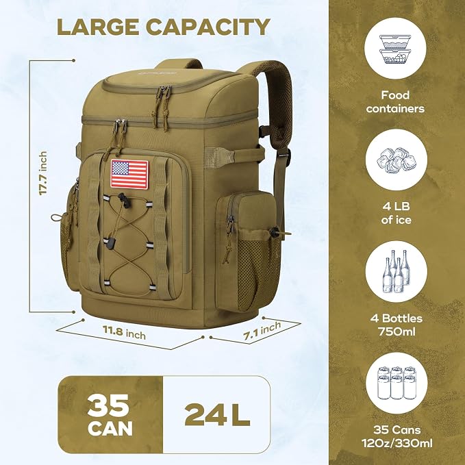 Maelstrom 35/50 Can Insulated Backpack Cooler, Leakproof Soft Lunch Ice Bag | Keeps Food Cold For 16h, Peva Liner, Durable Nylon, Ergonomic Padding. Perfect For Men, Women, Camping, Beach, Hiking, Travel - Image 4