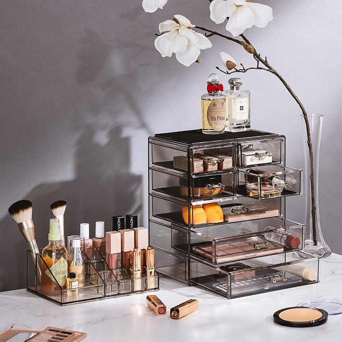Sorbus Acrylic Makeup Organizer Set, 7-Drawer Vanity & Countertop Cosmetic Storage with Small & Wide Compartments, Black-Tint Makeup Storage for Brushes, Jewelry – Holiday Gift for Women & Teens - Image 2