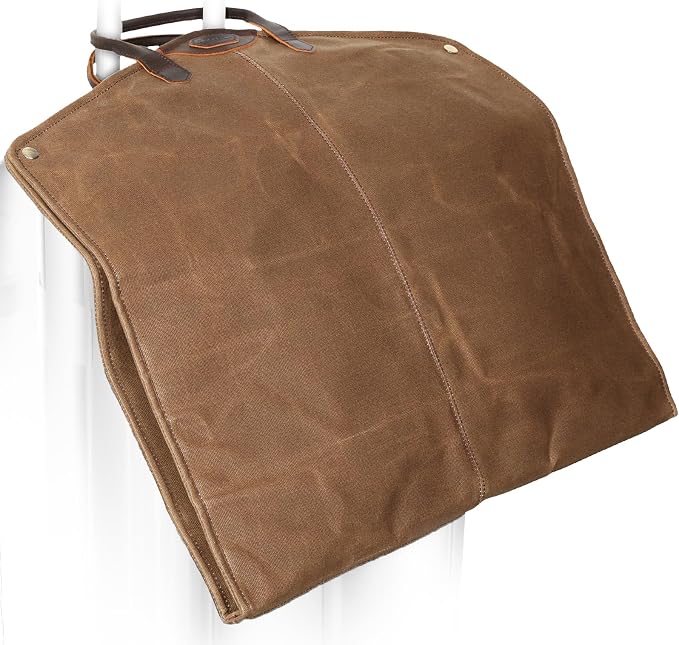 Polare 43” Waxed Canvas Full Grain Leather Trim Garment Bag for Travel, Large Carry on Business Suitcase Cover with YKK Zipper, Waterproof Hanging Suit Garment Cover with Handles,1 pack by polareoriginal