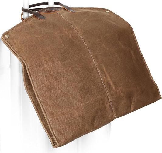 Polare 43” Waxed Canvas Full Grain Leather Trim Garment Bag for Travel, Large Carry on Business Suitcase Cover with YKK Zipper, Waterproof Hanging Suit Garment Cover with Handles,1 pack by polareoriginal