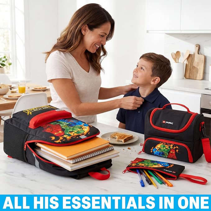 Get Trend Lego Ninjago Boys Backpack, Lunch Bag & Pencil Case, 3 Piece Set | 18 inch Bookbag, Adjustable Padded Straps, Lightweight Insulated Lunch Bag, Pencil Pouch, School Supplies, Gifts for Boys - Image 6