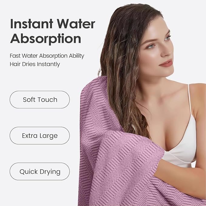 JML Microfiber Bath Towels, Large Bathroom Towel 2 Pack (30" x 60"), Oversized, Soft, Super Absorbent and Fast Drying, Multipurpose Use for Sport, Fitness, Yoga, Diamond Cross Grid Purple - Image 4