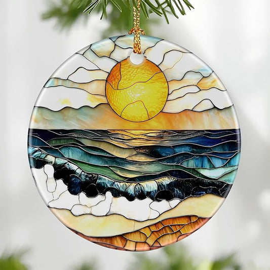 Beach Sunset Ornament, Christmas Ornament – Christmas Tree Decor, Holiday Decoration, Stocking Stuffer, Festive Gift Idea, Gifts for Ocean Lover, Nature Lover, Friends, and Family