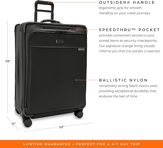 Briggs & Riley 29" Large Expandable Spinner - Checked Luggage for Travel, Suitcases with Wheels, Softside Rolling Bag for Men & Women, Self-Repairing Zipper - Baseline Collection, Black - Image 2