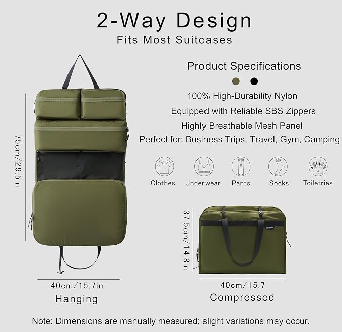 Bee Nesting 6-in-1 Hanging Travel Shelves,Compression Packing Cubes Organizer for Luggage,Portable Closet with 6 Compartments,Water-Repellent Carry On Packing Storage for Business,Gym,Cruise - Image 2