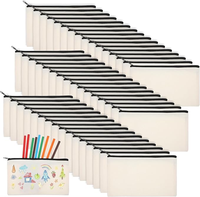 80Pcs Canvas Zipper Pencil Pouch Bulk, Blank DIY Craft Bag Canvas Pencil Case, Multipurpose Toiletry Tote Bag for Makeup Cosmetic, Invoice Bill, Travel Toiletry (Beige,80) by Unknown