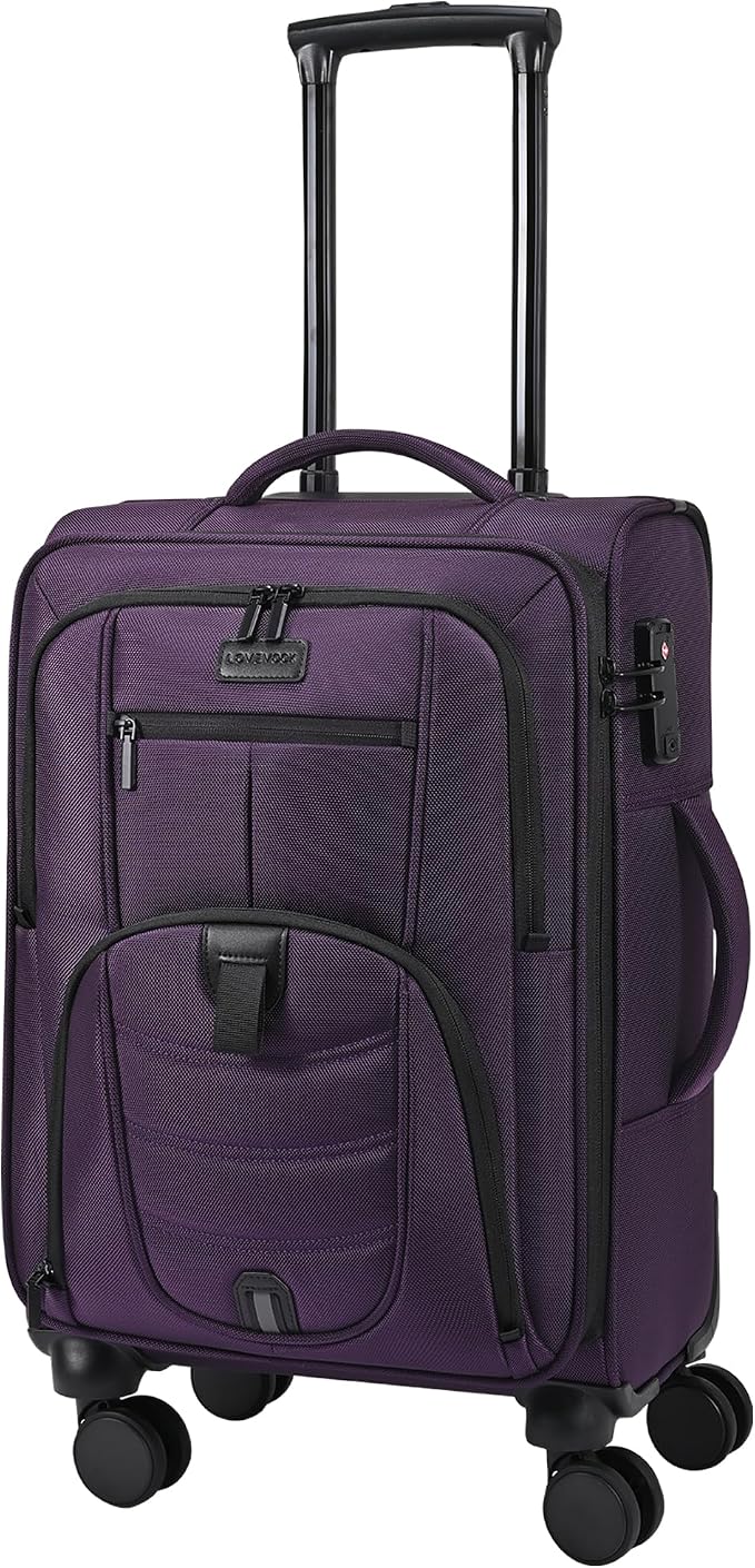 LOVEVOOK Carry On Luggage Airline Approved, Suitcases with Spinner Wheels, Softside Carry-on Luggage with TSA Lock for Men Women Business Trip, Lightweight Large Capacity Luggage for Travel, Purple - Image 3