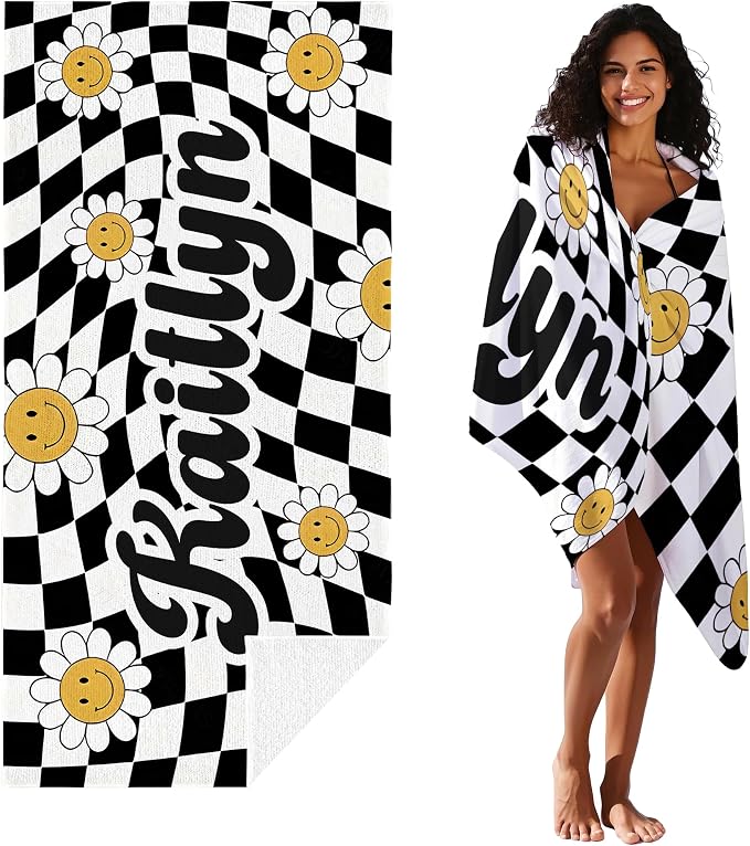 JML Personalized Beach Towel with Name, Custom Flower Beach Towel, Customized Microfiber Pool Towel, Quick Dry & Absorbent Swim Towel for Adult,Mother's Day, Birthday, Summer Holiday,Vacation - Image 2