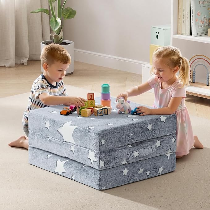 MeMoreCool Glow Star Kids Foldable Floor Mattress Trifold, 63x26 Inch Grey | Glow star trifold mattress for classroom flexible seating, reading, camping - Image 5