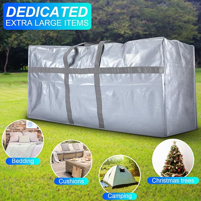 Windyun 4 Pack 98 Gallon Extra Large Moving Bags XXL Heavy Duty Storage Bag with Strong Zipper Handle Jumbo Big Tote Box Foldable for College Dorm Travel Clothes Duffle Blanket Pillow(Silver) - Image 6