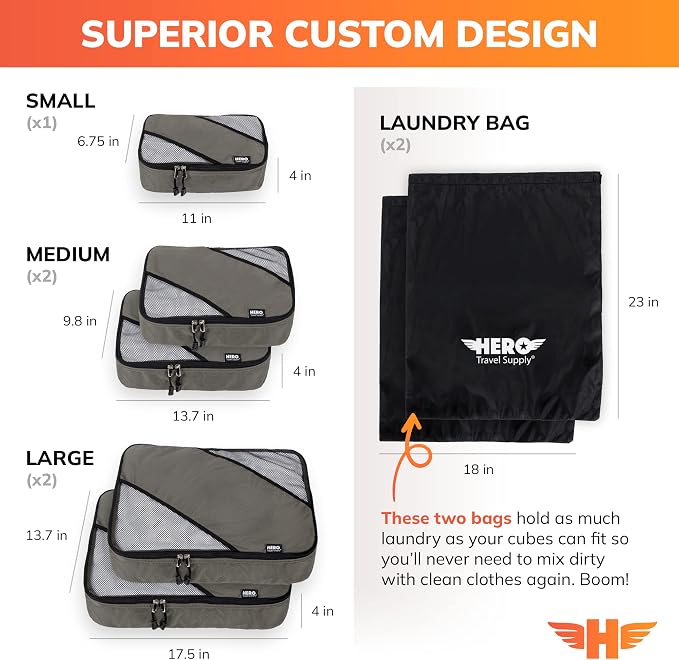 HERO Packing Cubes for Travel (Set of 5) Luggage Organizer with 2 Laundry Bags, Versatile Suitcase Organizer for Men & Women – Travel Accessories for Carry On, Airplane, Road Trip - Image 5