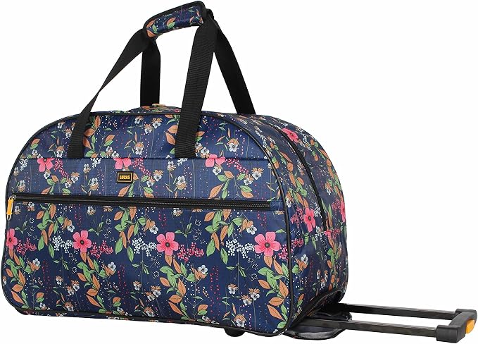 LUCAS Designer Carry On Luggage Collection - Lightweight Pattern 22 Inch Duffel Bag- Weekender Overnight Business Travel Suitcase with 2- Rolling Wheels (Peach) by LUCAS