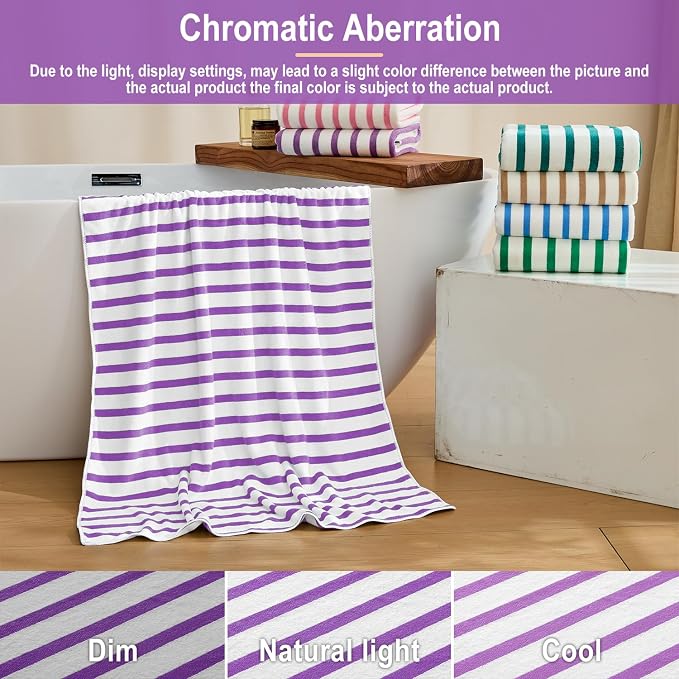 JML Microfiber Beach Towels, 6 Pack, 27" x 55", Large Bath Towel Set for Adult- Cabana Stripe - Absorbent, Quick Drying Lint-Free, No Fading for Summer Party, Pool, Sport, Yoga, Swimming, Purple - Image 7