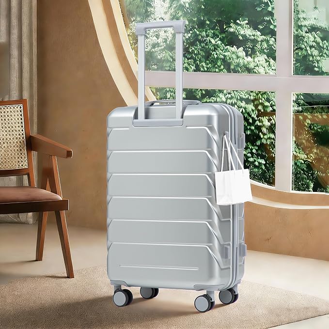 GDFStudio 28" ABS Hardshell Checked Luggage, Large Capacity Travel Suitcase with Scratch Resistant Surface, 360° Silent Spinner Wheels, Combination Lock, Telescopic Handle and Side Hooks, Silver - Image 3