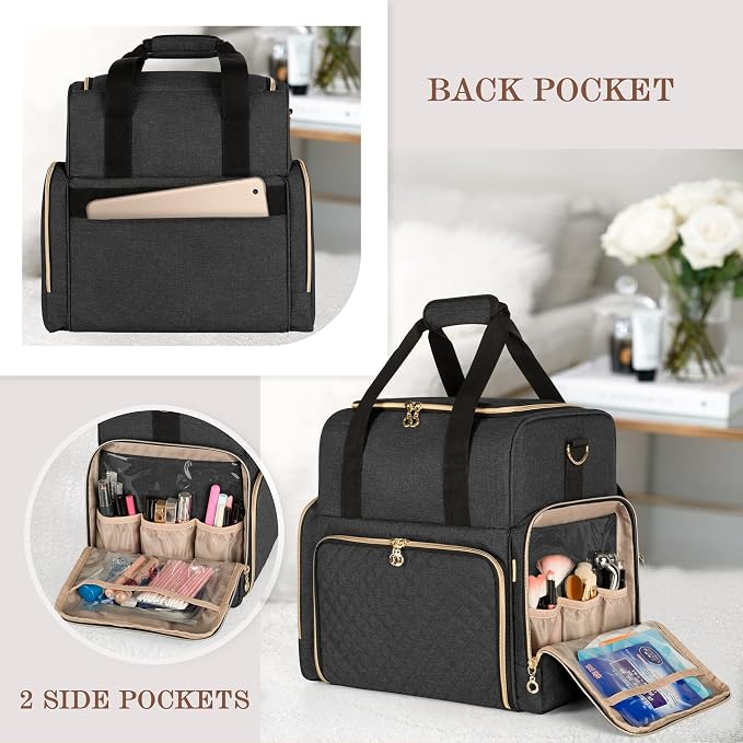 LUXJA Large Travel Makeup Bag with 3 Removable Cases, Cosmetic Bag with Detachable Dividers (Patent Pending), Black - Image 4