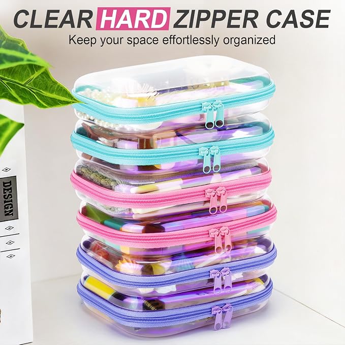 Sanwuta 6 Pcs Clear Hard Zipper Case Plastic Zipper Pouches Transparent Makeup Bag Pencil Case Pouches Toiletry Diaper Bag for Travel Toy Storage Organizer Bins(Holographic,7.87 x 5.9 x 2 Inch) - Image 5
