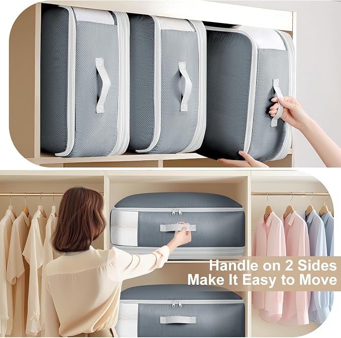 Comforter Storage Bag - 130L Large Capacity Blanket Storage Bags 4-Layer Ultra Space Saving Self Compression Organizer, Washable Compression Bags for Storage Comforter Blanket, 4-Pack, Grey - Image 4