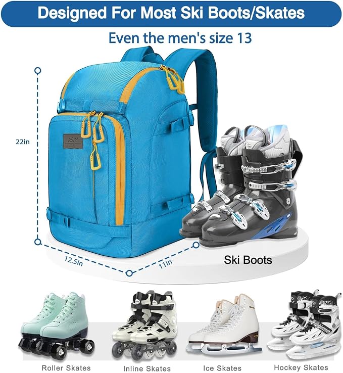 WOLT Ski Boot Bag Backpack - 50L Snowboard Boot Bag for Air Travel for Snow Boots, Ski Helmet, Gloves, Goggles, Skiing Gear - Image 3