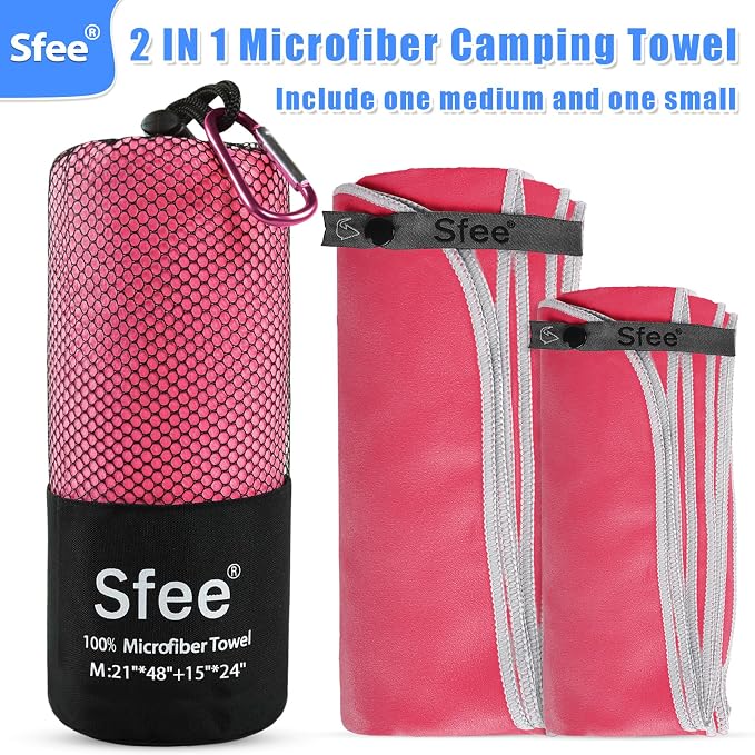 Sfee 2 Pack Microfiber Travel Towel, Quick Dry Towel Camping Towel Super Absorbent Compact Lightweight Sports Swim Gym Beach Towels Set for Gym, Hiking, Pool, Backpacking, Bath, Yoga - Image 5