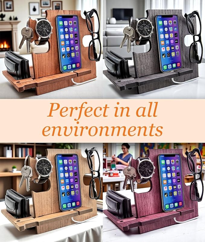 Greta Oto Gifts for Men, Personalized Wood Phone Docking Station for Men,Nightstand Organizer for Him, Phone Stand, Best Personalized Gift idea for Anniversary,Birthday,Graduation