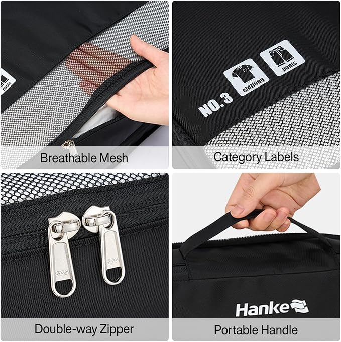 Hanke 7 Piece Expandable Compression Packing Cubes, Premium Travel Packing Organizers for Suitcases/Carry On, Luggage Organizer Bags with Breathable Mesh & Label - Image 5