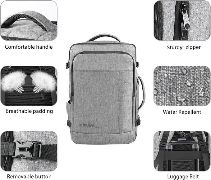 Carry On Backpack, Extra Large 40-50L Travel Backpack for Men & Women, Expandable Backpack For Airplanes, 17 Inch Laptop Backpack, Luggage Suitcase 40L Daypack Lightweight Business Weekender Bag, Grey - Image 2