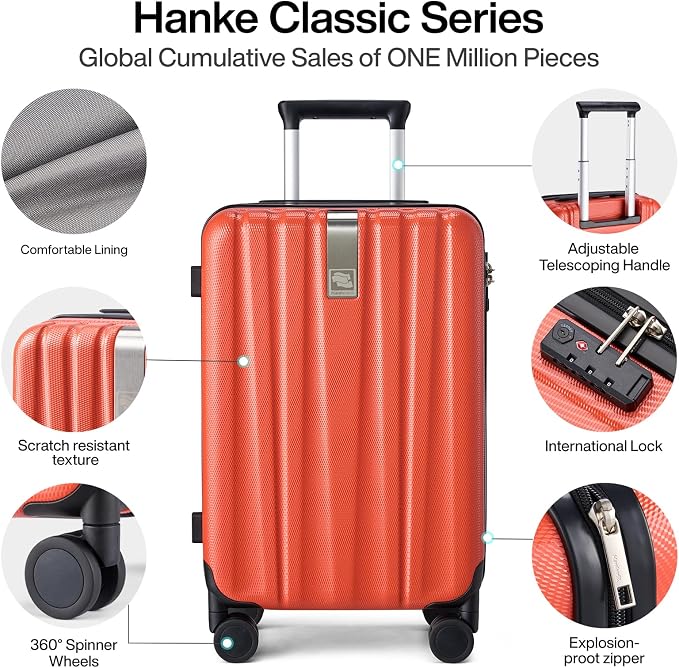 Hanke Luggage Sets 2 piece Carry On Luggage with Wheels PC Hard Shell Suitcases Lightweight Checked Travel Luggage Large Travel Suitcase Woman Men 20/29 Inch （Orange） - Image 3