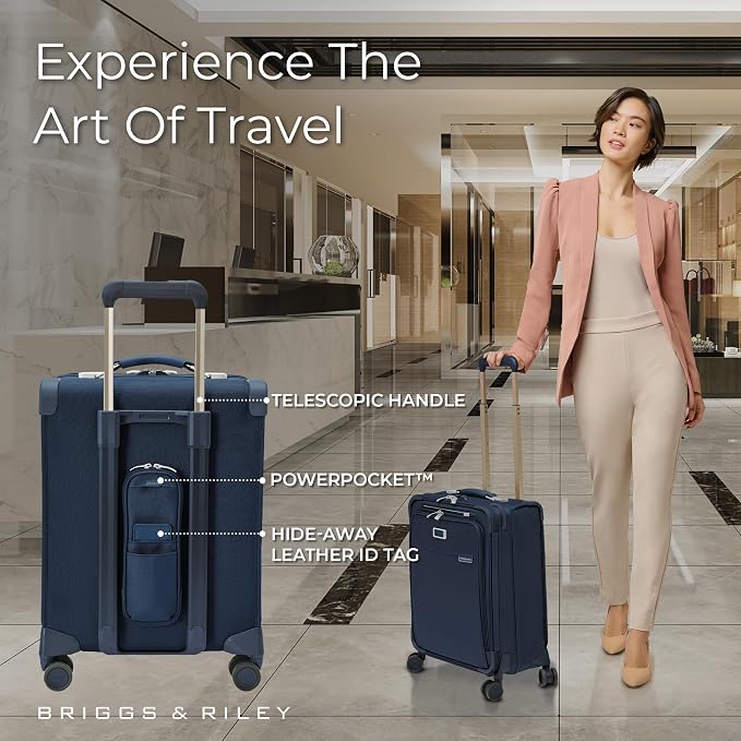 Briggs & Riley Global 21" Carry On Expandable Spinner - Luggage for International Travel, Suitcases with Wheels, Softside Rolling Bag for Men & Women, Self-Repairing Zipper - Baseline Collection, Navy - Image 5