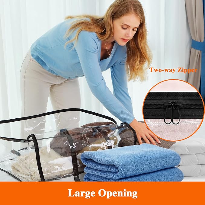 Vieshful 7 Pack Clear Comforter Storage Bag, 60L Clothes Storage Bag with Zipper Closet Organizer, Plastic Storage Containers Moving bags for Comforter, Blanket, Bedding, Duvet, Toys - Image 4