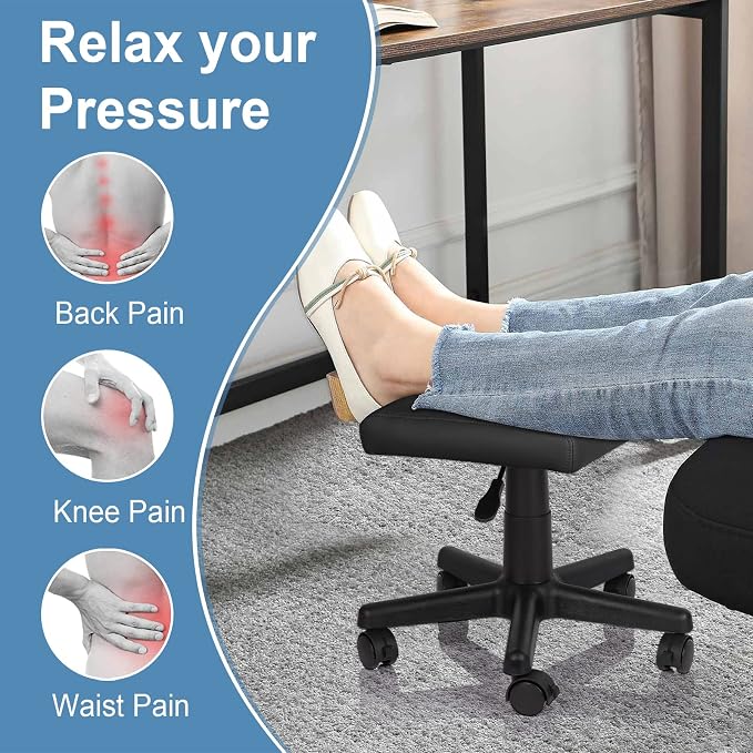 Lilithye Footrest Stool Under Desk Adjustable Height Footrest Ottoman Ergonomic Foot Stool with Wheels 360° Rolling for Home Office (Black-1) - Image 4
