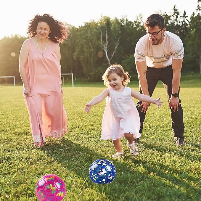 ZOOJOY Soccer Ball Size 2, 2 Pack Cartoon Ball with Pump Mesh Bag, Butterfly & Unicorn Toddler Girls Toys for 1 2 3 4 5 6 Years Old, Christmas Girls Boys Gifts for Indoor Outdoor Play Balls
