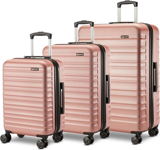 Amazon Basics 3-Piece Hardshell Suitcases Set (21", 26", 30"), Expandable For Up to 25% More Space, With Scratch-Resistant Finish, Four Multi-Directional Wheels, Rose Gold by AmazonBasics