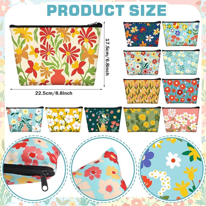 Sweetude 24 Pcs Colorful Floral Makeup Bag Bulk Portable Travel Cosmetic Bags with Zipper Simple Flower Waterproof Roomy Travel Toiletry Organizer Storage Beauty Pouch for Women Gifts - Image 3