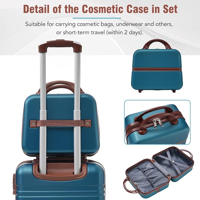 Merax Luggage Set 2 Piece Suitcase Set with Cosmetic Case Expandable Spinner Wheels Vintage Luggage Sets(Blue,20"+28") - Image 8