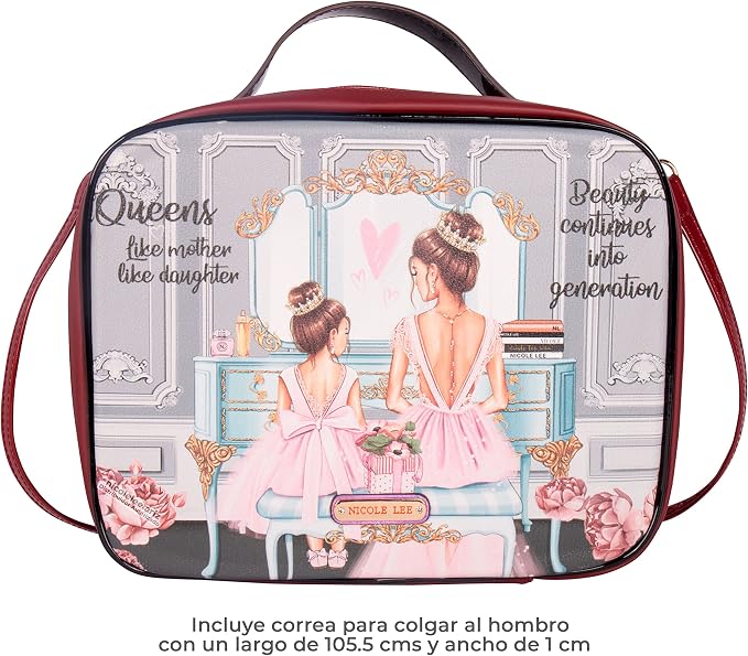 Nicole Lee Travel Handbag Crossbody Set with 3 Fashion Print Makeup Pouches, Women's Cosmetic Toiletry Organizer (Double Queens) - Image 6