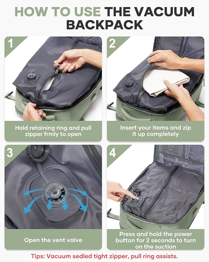 coofay Vacuum Backpack Travel with Pump Vacpack Travel Backpack with Vacuum System Mochila de Viaje Compresion al Vacio Easyvacpack Airbag Backpacks for Traveling Carry on Luggage - Image 3