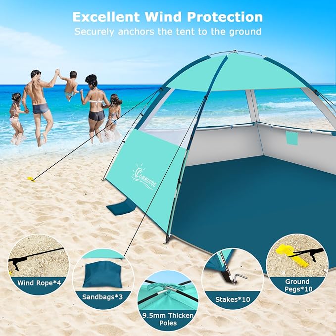 COMMOUDS Beach Tent Sun Shelter for 3/4/6/8 Person, UPF 50+ UV Protection Beach Shade Canopy Tent, Lightweight, Easy Set Up and Carry - Image 6