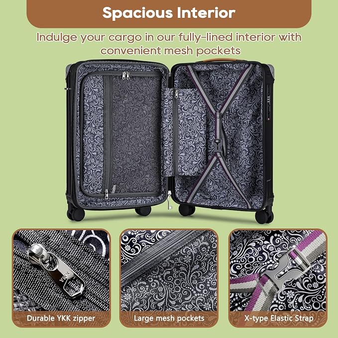 Joyway 20in Carry On Luggage with Cup Holder and USB Port, 25% Expandable Capacity, Smart Suitcase with Anti Slip Wheels and Handbag, Perfect for Men and Women 3 Piece Set Black - Image 9
