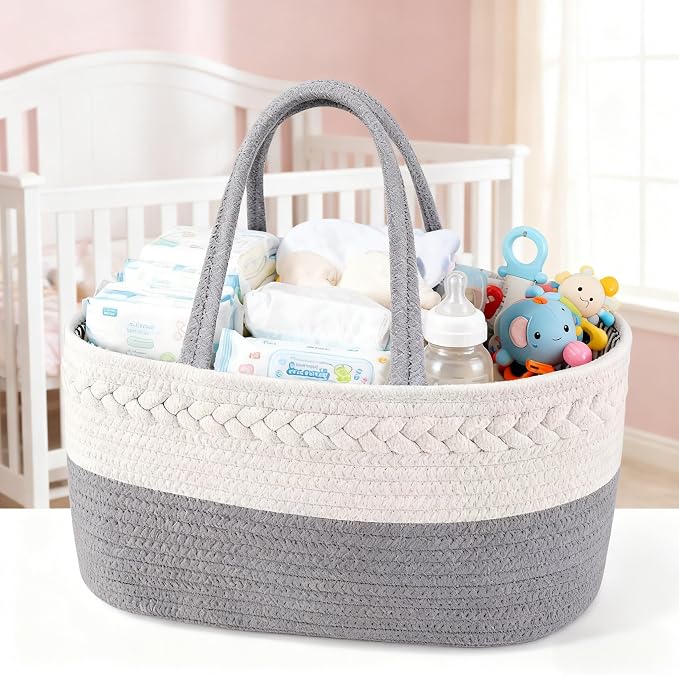 CREVENT Diaper Caddy Organizer, Baby Basket with Handle, Table Organizer for Storage, Portable Car Organizer, Baby Shower Gifts + Gift bag with Ribbon - Image 3