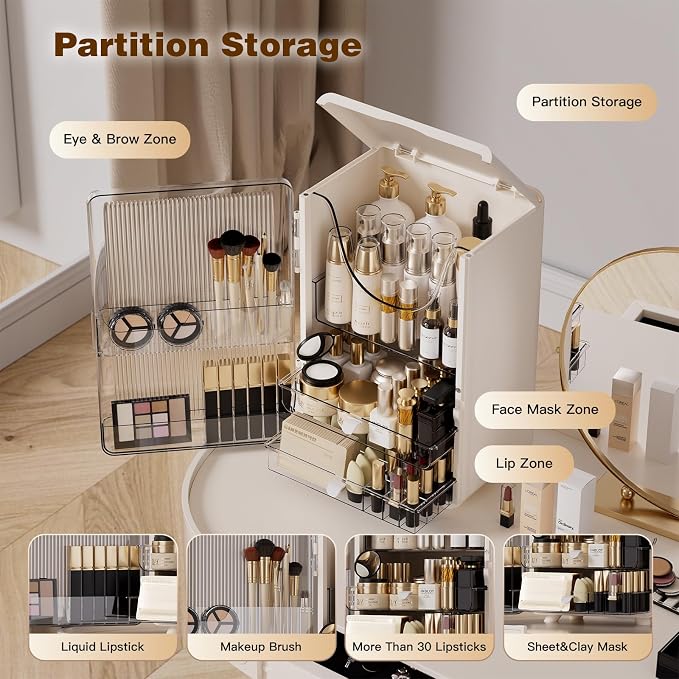 Makeup Organizer for Vanity,Perfume Organizer Display Case,Large Plastic Drawer Storage,White Multi-Function Brush Organizers Storage for Bathroom Countertop (White) - Image 2