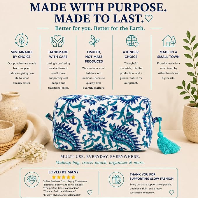 Travel Makeup Bag- Large Capacity Cosmetic Bags for Women - Water Resistance Lining Portable Pouch & Open Toiletry Bag - Perfect Girls Makeup Organizer for Travel Essentials (Velvet Ocean Whisper) - Image 5